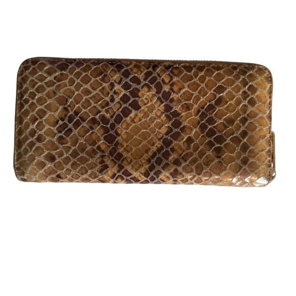 Michael Kors Studded Snakeskin Zip Around Wallet Womens Tan Gold - Picture 3 of 7